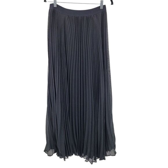 BCBGMAXAZRIA Accordion Pleated Maxi Skirt M Black Sheer Elastic Waist Formal - Picture 4 of 10